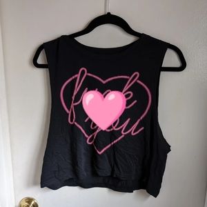 Feather Hearts F You Heart Cropped Tank Size M